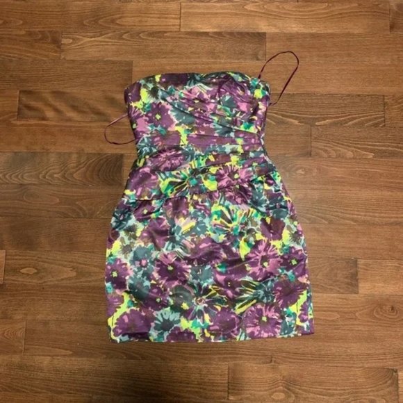 BCBG Strapless Floral Print Dress - Size 2 - Picture 1 of 6
